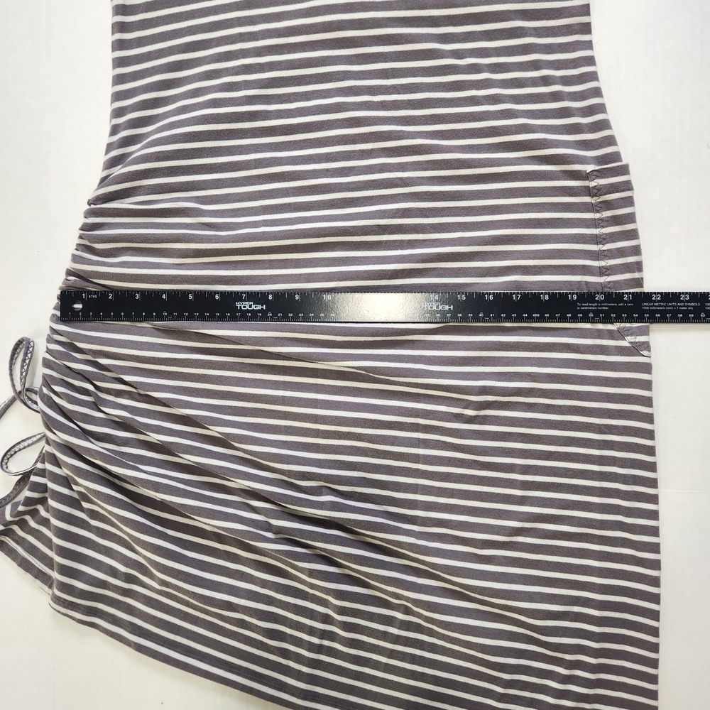 Toad&Co Muse Midi Large Striped V-Neck Cinched Ruched Side Knit Dress Grey White - Picture 8 of 10